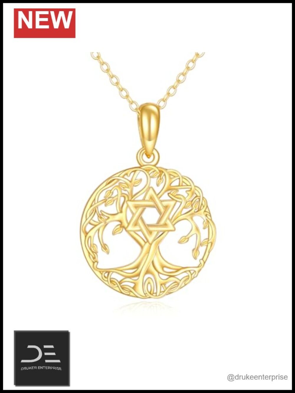 14K Solid Gold Tree of Life Pendant Necklace 16+2 Inch Chain